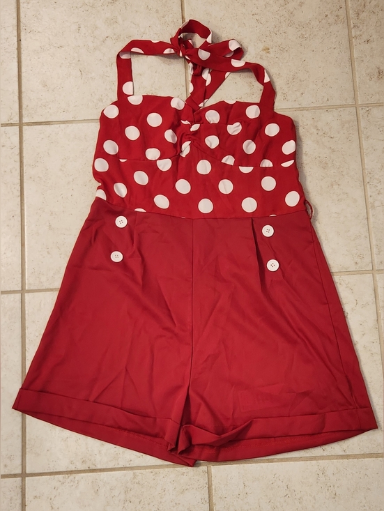 Pants - Retro Stage Womens Romper Halter Neck Red White Polka Dots NWT Size 2XL #Y1270